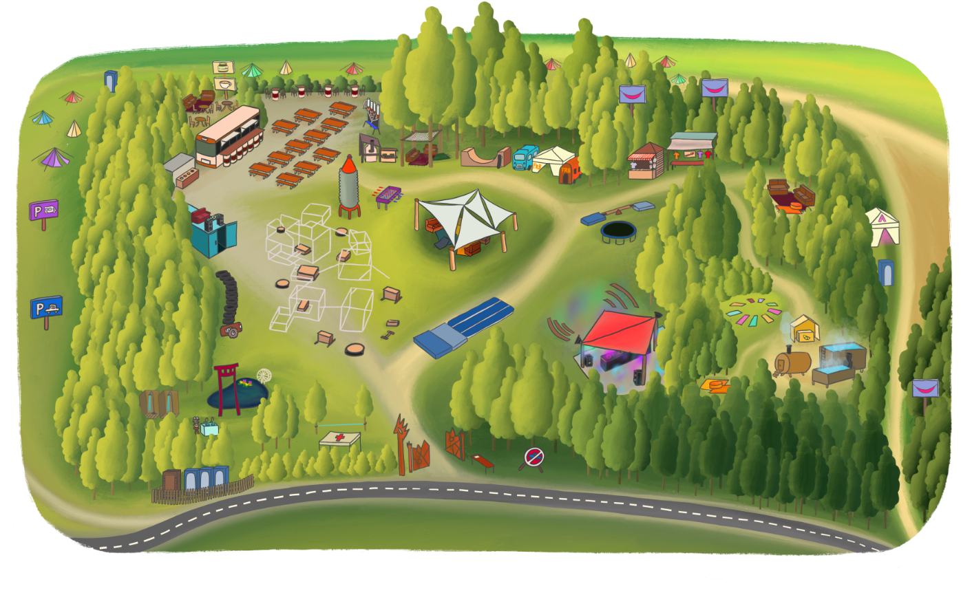 FRb Festival Map mit allen Infos zum Programm, Anreise und Verpflegung